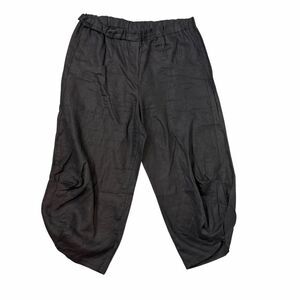 Lisa Bayne Pants Womens Petite Large Black Linen Lantern Barrel Leg Lagenlook